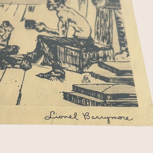 🖼️ VTG GOLD FOIL ETCHING LIONEL BARRYMORE OLD BOAT WORKS PURDY'S BASIN FRAMED - Picture 8 of 8